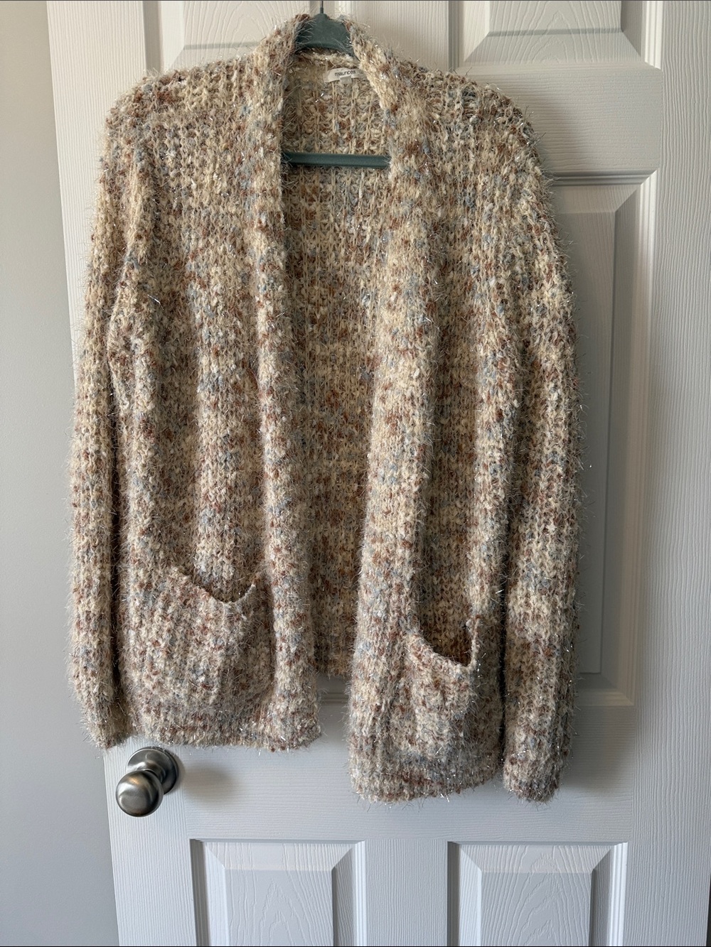 Maurices Speckled Open-Front Cardigan in Neutral Tones